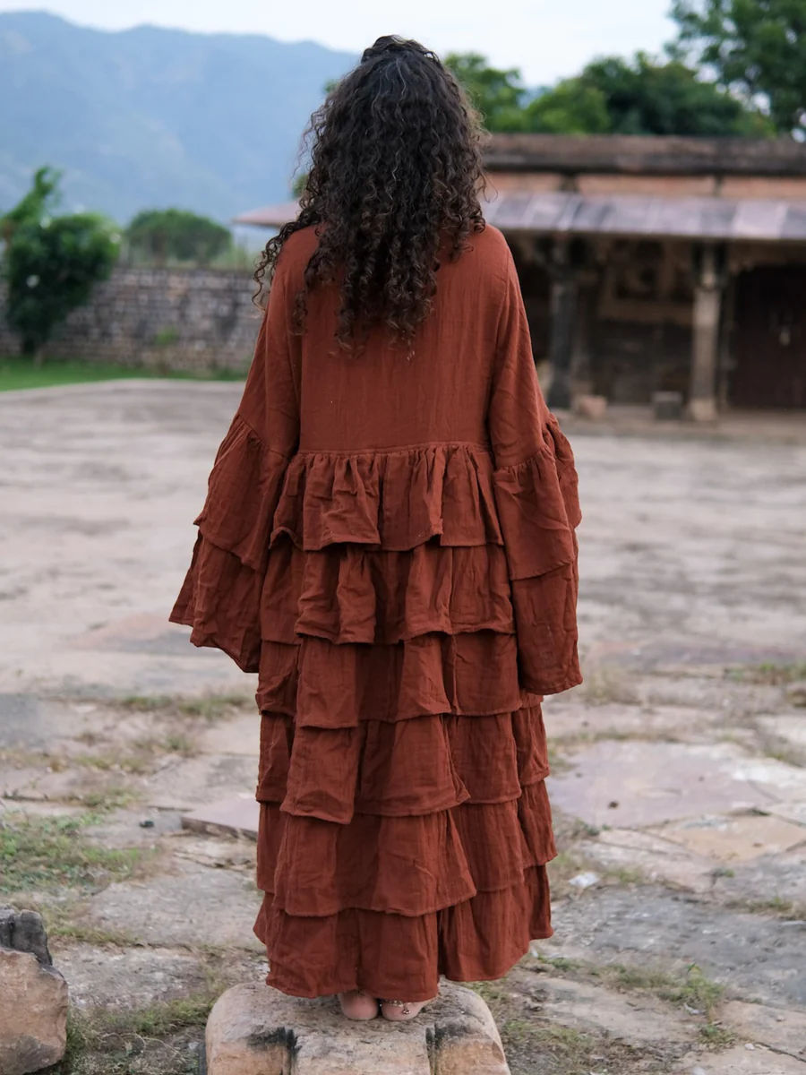 Aadhira Layered Boho Rust Cotton Shrug